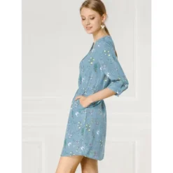 Allegra K Women's Button Front Floral Print V Neck 3/4 Sleeves Above Knee Dresses -Mizuno Shop GUEST 5372b279 103a 46c4 bddc e553c0e67473