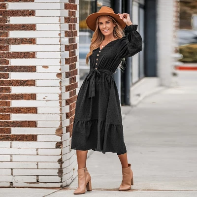 Women's Clip Dot Belted A-Line Midi Dress - Cupshe 7 Women's Clip Dot Belted A-Line Midi Dress - Cupshe - Image 5