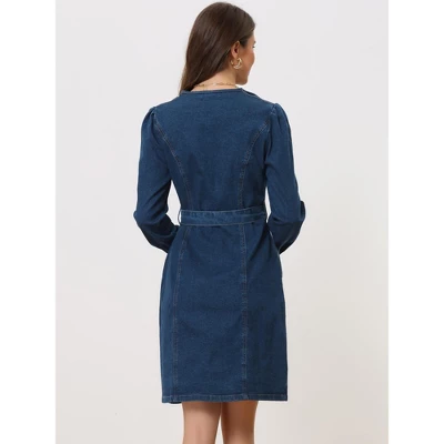 Allegra K Women's Winter Long Sleeve Vintage Button Down 2023 Denim Shirt Dresses With Belt 5 Allegra K Women's Winter Long Sleeve Vintage Button Down 2023 Denim Shirt Dresses With Belt - Image 3