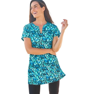 Swim 365 Women’s Plus Size Longer Length Short-Sleeve Swim Tunic 16 Swim 365 Women’s Plus Size Longer Length Short-Sleeve Swim Tunic - Image 14