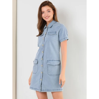 Allegra K Women's Jean Casual Collared Belted Button Down Denim Shirt Dress 6 Allegra K Women's Jean Casual Collared Belted Button Down Denim Shirt Dress - Image 4