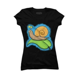 Junior's Design By Humans Cute, Happy Snail On A Leaf Cartoon Illustration By Thefrogfactory T-Shirt -Mizuno Shop GUEST 61bbda17 65ea 45c1 81a5 df7dfb9baca8