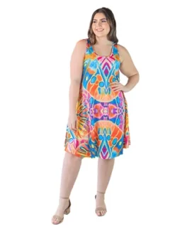 Plus Size Dress Multi Colored Design Knee Length Flowing Style Dress -Mizuno Shop GUEST 6227bb78 0df3 412b a60d 2928ec9c2499