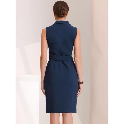 Allegra K Women's Sleeveless Notched Lapel Double Breasted Belted Work Office Dress 5 Allegra K Women's Sleeveless Notched Lapel Double Breasted Belted Work Office Dress - Image 3