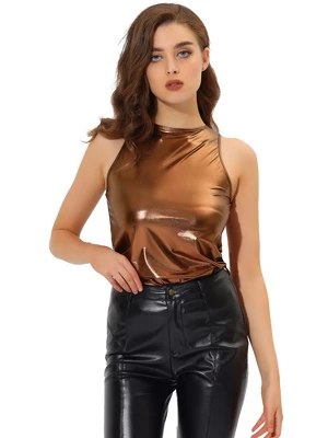 Allegra K Women's Party Shiny Sleeveless Club Metallic Tank Top 15 Allegra K Women's Party Shiny Sleeveless Club Metallic Tank Top - Image 13