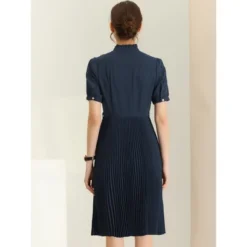 Allegra K Women's Elegant Short Sleeve Ruffle Stand Neck Belted Waist Pleated A Line Midi Dress -Mizuno Shop GUEST 67943c04 bece 4eb8 87d6 30aa9371c80e