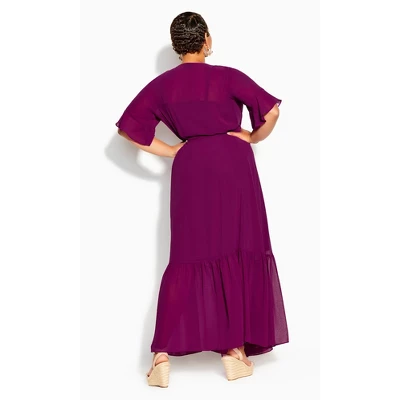 Women's Plus Size Flutter Wrap Maxi Dress - Magenta | CITY CHIC 3 Women's Plus Size Flutter Wrap Maxi Dress - Magenta | CITY CHIC