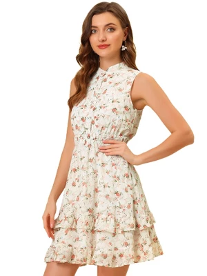 Allegra K Women's Floral A-line Smocked Waist Tiered Ruffled Chiffon Mini Dress 14 Allegra K Women's Floral A-line Smocked Waist Tiered Ruffled Chiffon Mini Dress - Image 12