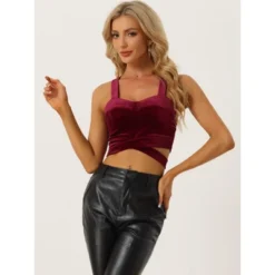 Allegra K Women's Party Velvet Sleeveless Spaghetti Strap Deep V Crop Cami Tank Top -Mizuno Shop GUEST 6a92a1cd e0d7 4636 a22e dbb3eb069388