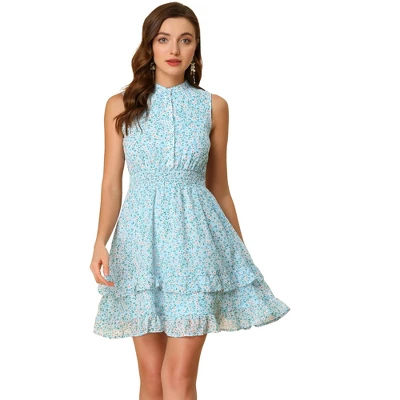 Allegra K Women's Floral A-line Smocked Waist Tiered Ruffled Chiffon Mini Dress 16 Allegra K Women's Floral A-line Smocked Waist Tiered Ruffled Chiffon Mini Dress - Image 14