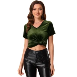 Allegra K Women's Baisc V Neck Velvet Short Sleeve T-Shirt -Mizuno Shop GUEST 6c5bb9f2 46ed 4067 bd70 c385365b6ca2