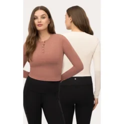 Yogalicious Womens 2 Pack Velvety Heather Valentina Long Sleeve Henley Crop Top -Mizuno Shop GUEST 6cce5dde c76d 4b36 a8b3 88d2132fd8c5