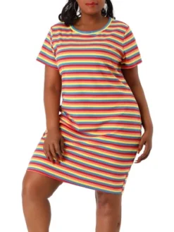 Agnes Orinda Women's Plus Size Rainbow Striped Curvy Fit Shirtdress -Mizuno Shop GUEST 70d5a484 cdb0 48ca 8f2c 469b7bbf9461