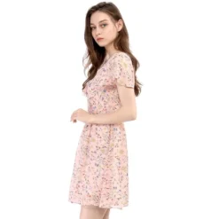 Allegra K Women's Floral Printed Spring Summer Flare Short Sleeve Lace-up V Neck Chiffon Dress -Mizuno Shop GUEST 71706d2c db5b 4107 acb4 73b8f34ec618