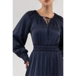 August Sky Women's Drawstring Neckline Midi Dress 10 August Sky Women's Drawstring Neckline Midi Dress -Mizuno Shop GUEST 7285e8be 7877 4807 a343 9f9bb279ff87