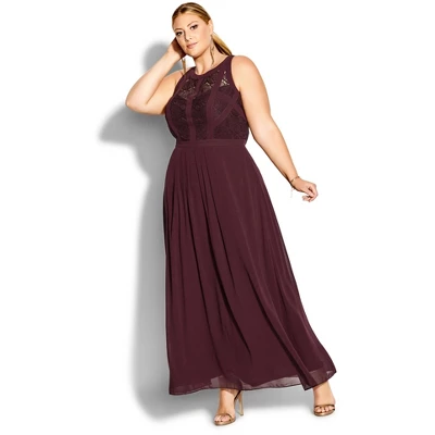 Women's Plus Size Paneled Bodice Maxi Dress - Bordeaux | CITY CHIC 5 Women's Plus Size Paneled Bodice Maxi Dress - Bordeaux | CITY CHIC - Image 3