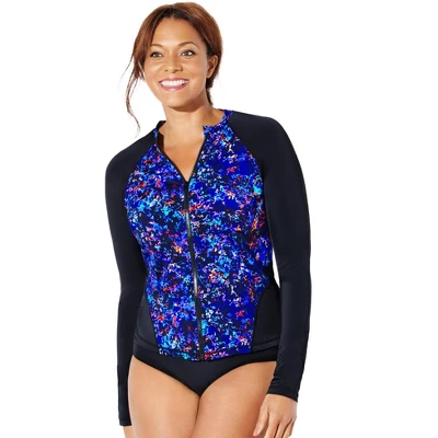 Swimsuits For All Women’s Plus Size Chlorine Resistant Zip Front Long Sleeve Swim Shirt 5 Swimsuits For All Women’s Plus Size Chlorine Resistant Zip Front Long Sleeve Swim Shirt - Image 3