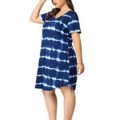 Mizuno Shop 19 Agnes Orinda Women's Plus Size Tie Dye Trendy V Neck High Low Hem Casual Dresses