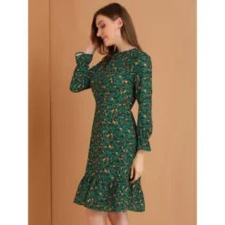 Allegra K Women's Floral Long Sleeve Printed Elastic Waist Ruffle Hem Knee Length Dress -Mizuno Shop GUEST 76f18689 a0dc 4bfc a42e 460a1ad3dace