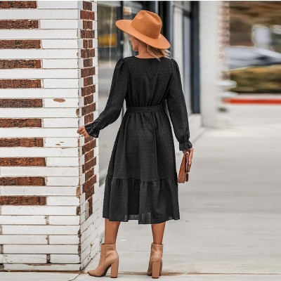 Women's Clip Dot Belted A-Line Midi Dress - Cupshe 4 Women's Clip Dot Belted A-Line Midi Dress - Cupshe - Image 2