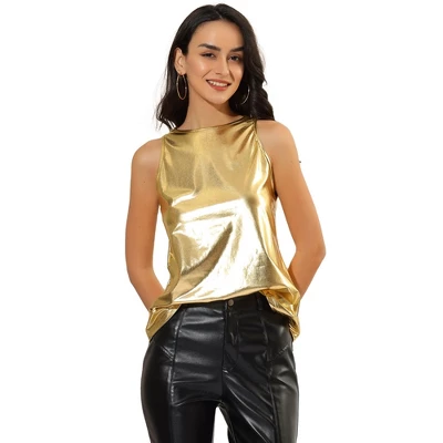 Allegra K Women's Party Shiny Sleeveless Club Metallic Tank Top 20 Allegra K Women's Party Shiny Sleeveless Club Metallic Tank Top - Image 18