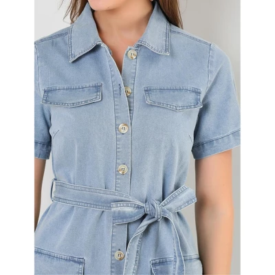 Allegra K Women's Jean Casual Collared Belted Button Down Denim Shirt Dress 7 Allegra K Women's Jean Casual Collared Belted Button Down Denim Shirt Dress - Image 5
