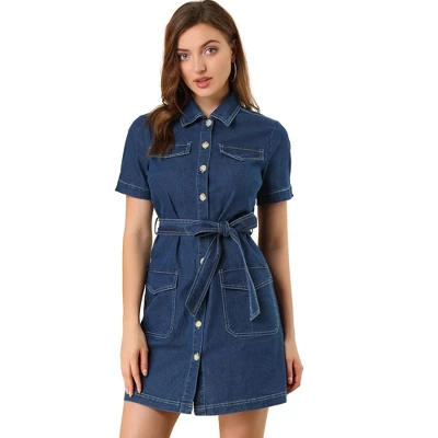 Allegra K Women's Jean Casual Collared Belted Button Down Denim Shirt Dress 9 Allegra K Women's Jean Casual Collared Belted Button Down Denim Shirt Dress - Image 7