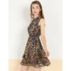 Allegra K Women's Floral A-line Smocked Waist Tiered Ruffled Chiffon Mini Dress