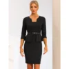 Allegra K Women's Pencil Knee Length 3/4 Sleeve Belted Work Peplum Sheath Dress -Mizuno Shop GUEST 844f3641 a4eb 4ba8 9376 06a6c38a508e