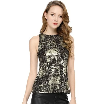 Allegra K Women's Party Shiny Sleeveless Club Metallic Tank Top 4 Allegra K Women's Party Shiny Sleeveless Club Metallic Tank Top - Image 2