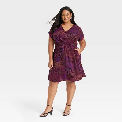 Women's Short Sleeve Twist-Front V-Neck Woven Sundress Dress - Ava & Viv™ 7 Women's Short Sleeve Twist-Front V-Neck Woven Sundress Dress - Ava & Viv™ - Image 5