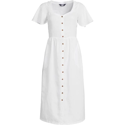 Lands' End Women's Linen Sweetheart Button Front Midi Dress 5 Lands' End Women's Linen Sweetheart Button Front Midi Dress - Image 3