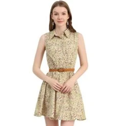 Allegra K Women's Floral Sleeveless Half Placket Above Knee Belted Summer Dress -Mizuno Shop GUEST 90c77a48 be8b 4692 bef6 93d21eb42913