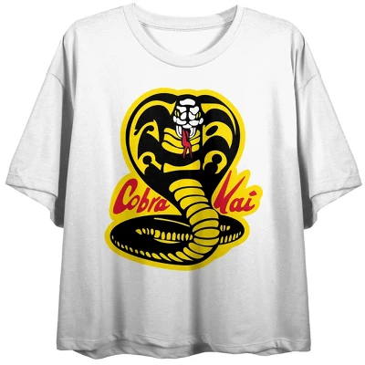 Cobra Kai Yellow And Black Cobra Women's White 21" Cropped T-shirt 4 Cobra Kai Yellow And Black Cobra Women's White 21" Cropped T-shirt - Image 2