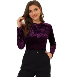 Allegra K Women's Casual Vintage Velvet Crew Neck Long Sleeve T-shirts -Mizuno Shop GUEST 93744614 8851 4451 ac67 45c6b0786ac9