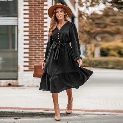 Women's Clip Dot Belted A-Line Midi Dress - Cupshe 8 Women's Clip Dot Belted A-Line Midi Dress - Cupshe - Image 6