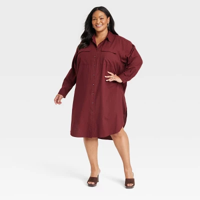 Women's Long Sleeve Button-Down Midi Shirtdress - Ava & Viv™ 6 Women's Long Sleeve Button-Down Midi Shirtdress - Ava & Viv™ - Image 4