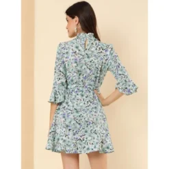 Allegra K Women's Floral 3/4 Bell Sleeve Smocked Belted Flare Ruffle Dress -Mizuno Shop GUEST 9da2971f af44 443c 8efd 6881d9ce4746