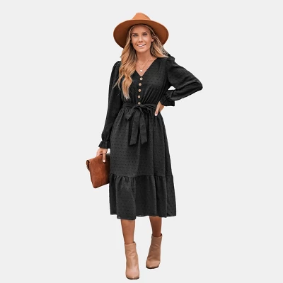 Women's Clip Dot Belted A-Line Midi Dress - Cupshe 9 Women's Clip Dot Belted A-Line Midi Dress - Cupshe - Image 7