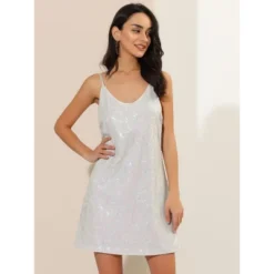 Mizuno Shop 21 Allegra K Women's Glitter Sparkle Adjustable Prom Strap Mini Sequin Dress