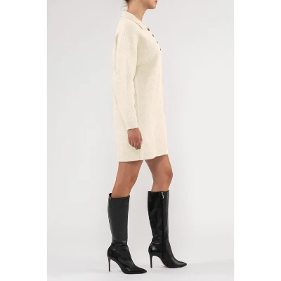 August Sky Women's Collared Henley Lightweight Sweater Mini Dress 4 August Sky Women's Collared Henley Lightweight Sweater Mini Dress - Image 2