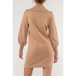 August Sky Women's Half Zip Oversized Collar Sweater Dress