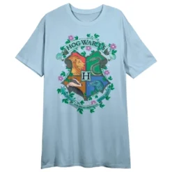 Harry Potter Hogwarts Houses With Floral Detail Women's Blue Short Sleeve Sleep Shirt -Mizuno Shop GUEST b8e57cd6 a29f 4260 a7d8 ffb975e7e785