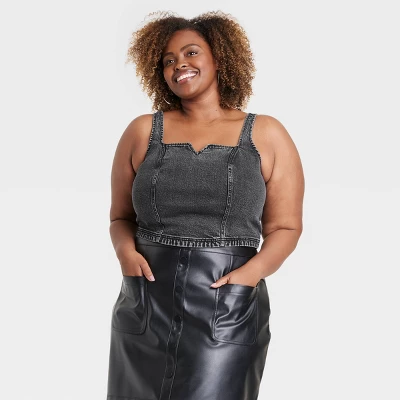 Women's Slim Fit Smocked Back Denim Corset Tank Top - Ava & Viv™ 5 Women's Slim Fit Smocked Back Denim Corset Tank Top - Ava & Viv™ - Image 3