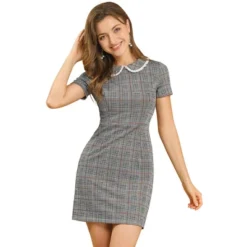 Allegra K Women's Vintage Houndstooth Short Sleeve Slim Fit Stretchy Mini Bodycon Dress -Mizuno Shop GUEST b9edd08d 7b2b 49d6 b9cd 6455aada6c49