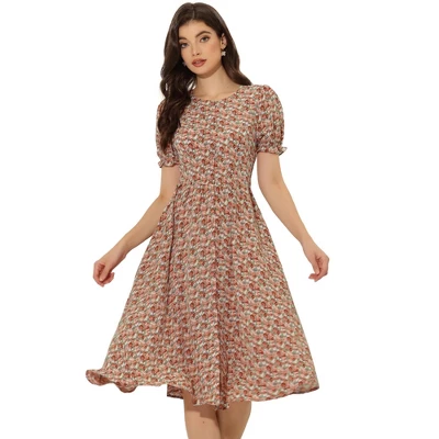 Allegra K Women's Floral Round Neck Ruffle Sleeve Button Down Midi Shirt Dress 8 Allegra K Women's Floral Round Neck Ruffle Sleeve Button Down Midi Shirt Dress - Image 6