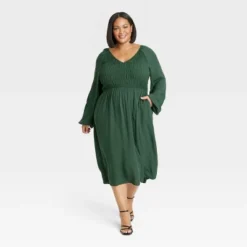 Women's Balloon Long Sleeve Smocked Midi Bodice Dress - Ava & Viv™ -Mizuno Shop GUEST beeee7fc 93e8 4acb 91c3 d6bfbbdc38de