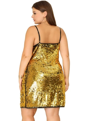 Agnes Orinda Women's Plus Size Glitter Sequin Spaghetti Strap Party Clubwear Mini Dress 5 Agnes Orinda Women's Plus Size Glitter Sequin Spaghetti Strap Party Clubwear Mini Dress - Image 3