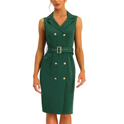Allegra K Women's Sleeveless Notched Lapel Double Breasted Belted Work Office Dress 9 Allegra K Women's Sleeveless Notched Lapel Double Breasted Belted Work Office Dress - Image 7