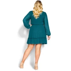 Women's Plus Size Dobby Tiered Dress - Teal | CITY CHIC